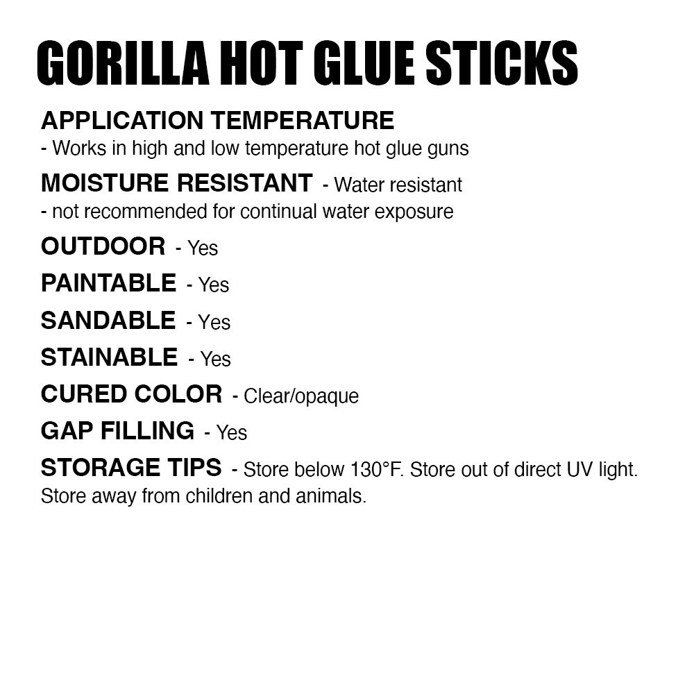 Gorilla Hot Glue Gun Sticks Full Size 8 Long x .43 Wide 20 Count